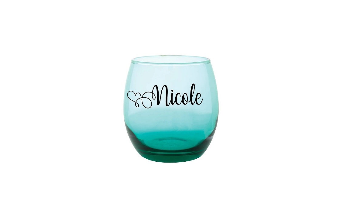 Personalized Stemless Wine Glass-Aqua Blue