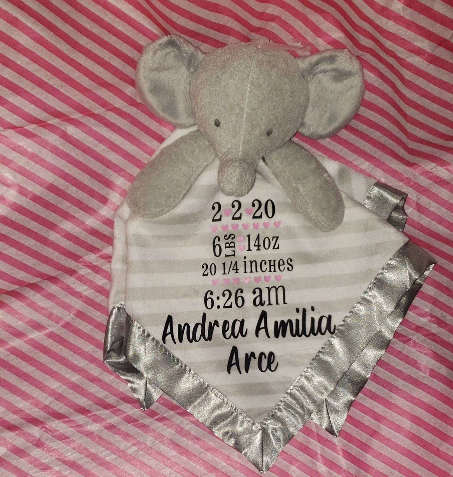 Personalized Baby Lovey Security Blanket - Newborn - Babygift - Personalized -Birth Stats