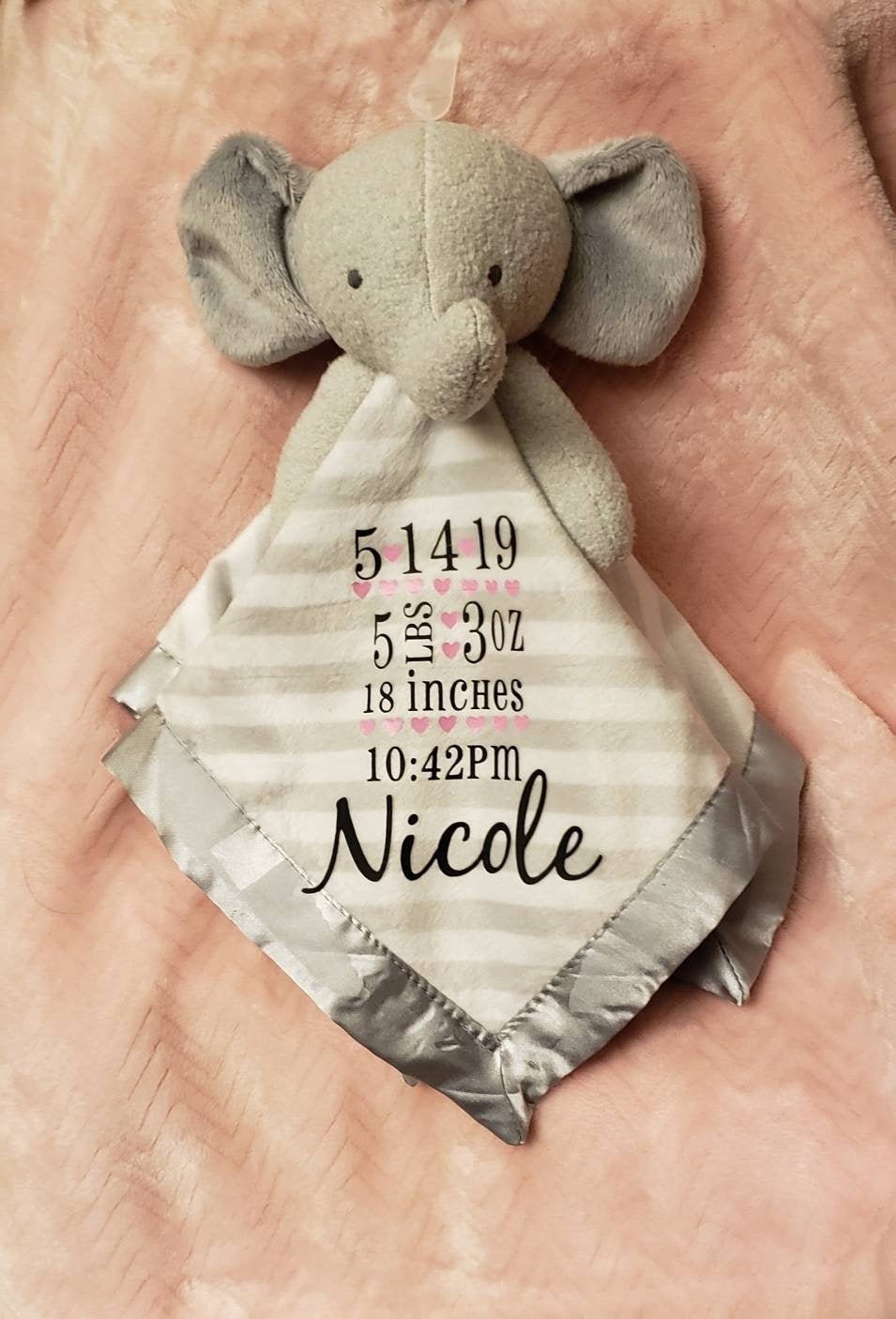 Personalized Baby Lovey Security Blanket - Newborn - Babygift - Personalized -Birth Stats