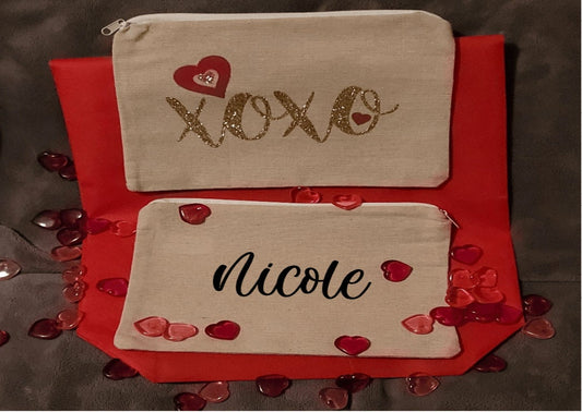 Personalized Canvas bag - make up bag - pencil case - valentines - gift for girls- bachelorette gift - bridesmaid gift