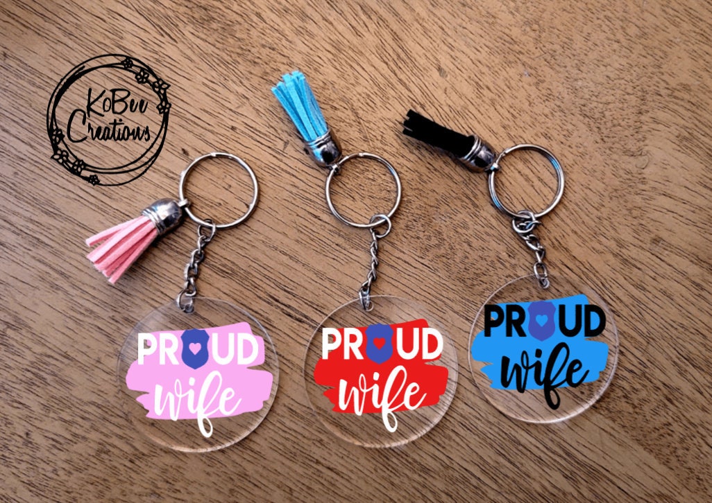 Police Wife Keychain - Back the Blue - police gift - police wife gift - police keychain