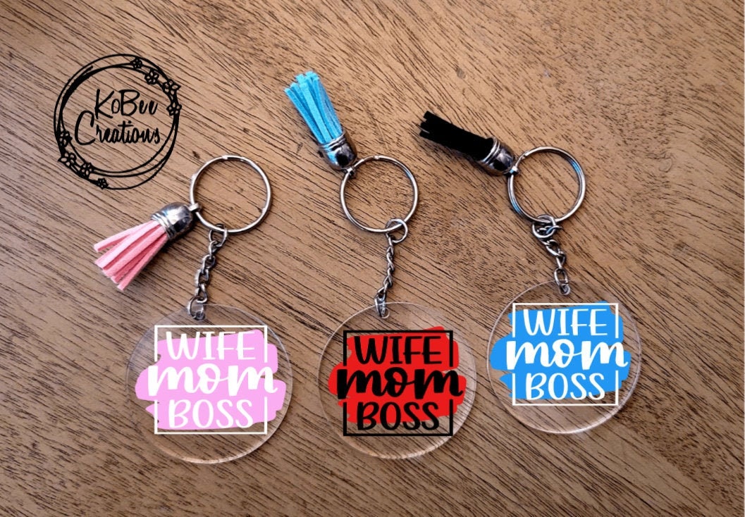 Wife Mom Boss Keychain - mom keychain - wife keychain - mothers day gift - mothers day keychain