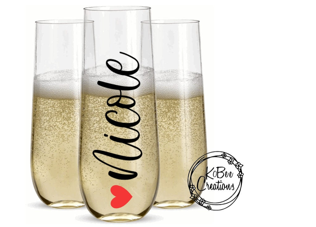 Personalized Champage Flutes -Bridesmaids -Bridal Party - Bachelorette party- personalized - party  decor - wedding - shower - birthday