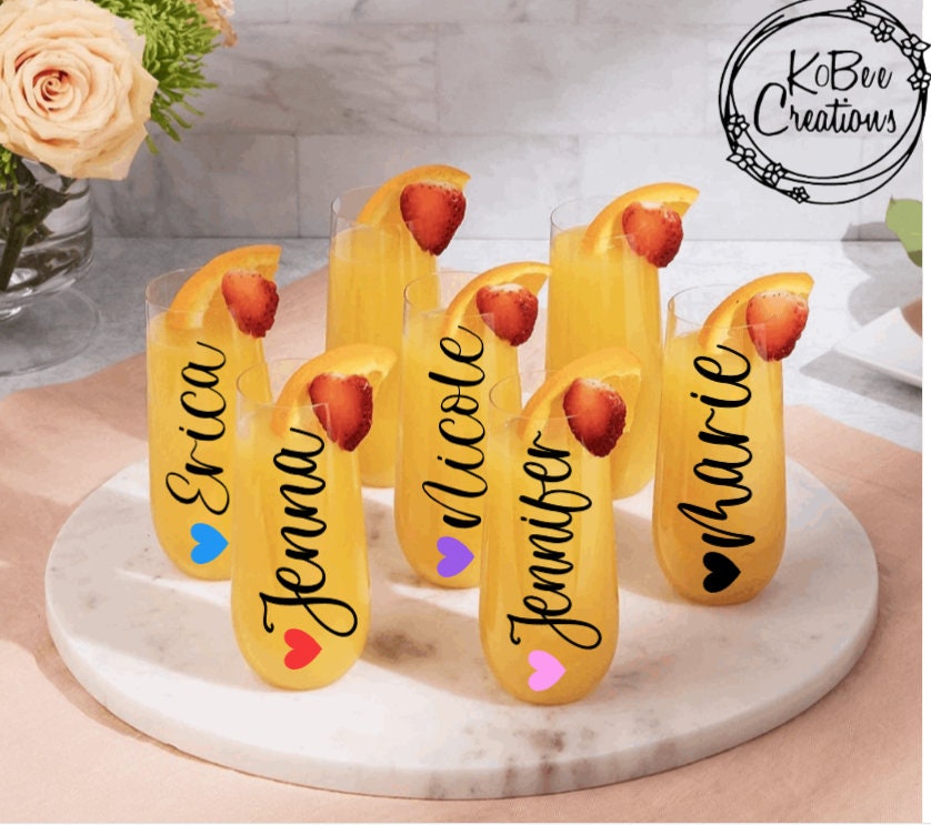 Personalized Champage Flutes -Bridesmaids -Bridal Party - Bachelorette party- personalized - party  decor - wedding - shower - birthday